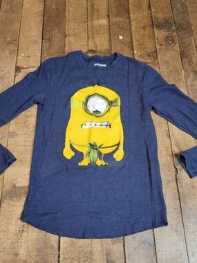 Navy Blue Minion Graphic Long Sleeve Tee Small
